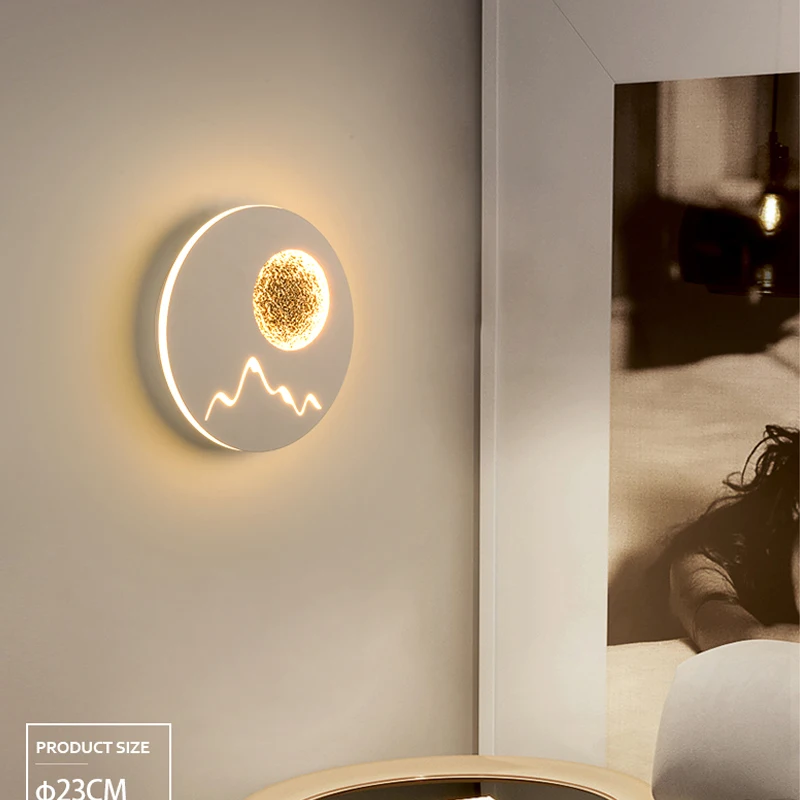 Северная настенная лампа Круглая Белая/черная луна прикроватная для спальни