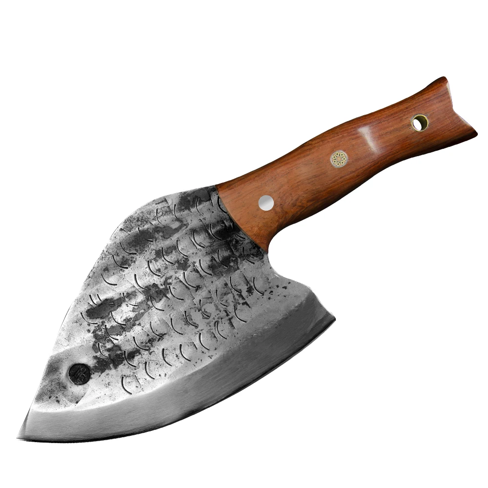 

Cleaver Knife 6.5Inch Hand Forged High Carbon Steel Meat Cleaver Butcher Chef Fish Head Unique Design Knife for Kitchen, Bbq