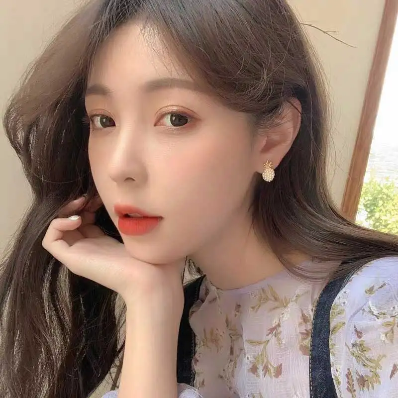 С геометрическим рисунком и жемчугом Женская Классические серьги в виде ананаса