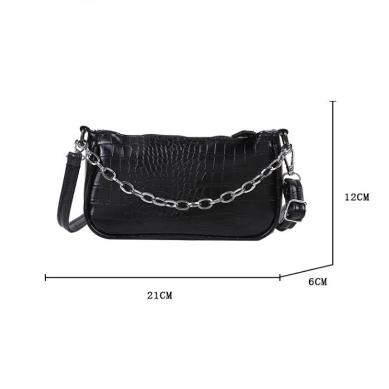 

Fashion Crocodile Pattern Baguette Bags Mini PU Leather Shoulder Bags Handbag