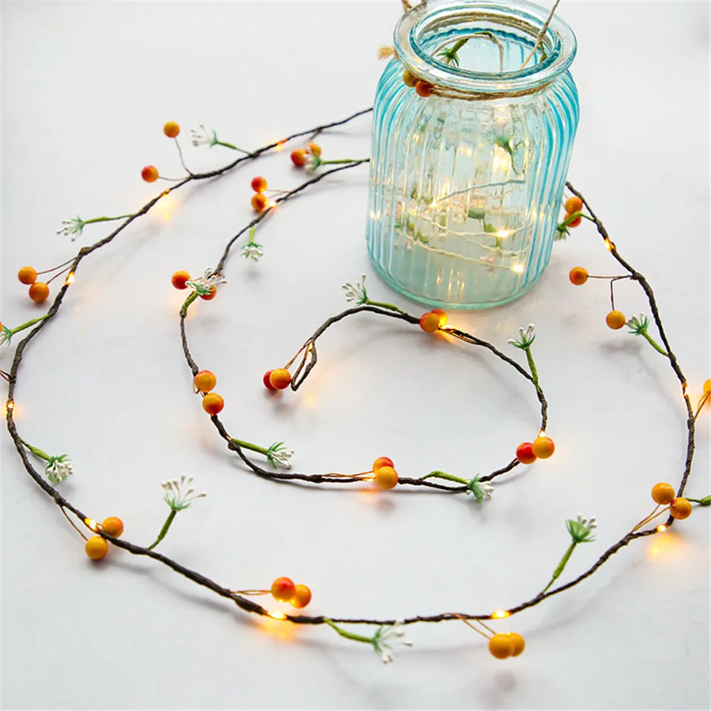 

2M 20leds 1M 10leds Artificial Fruit Garland String Light Fairy Holiday Vine Lamp for Christmas Wedding Thanksgiving Decorative