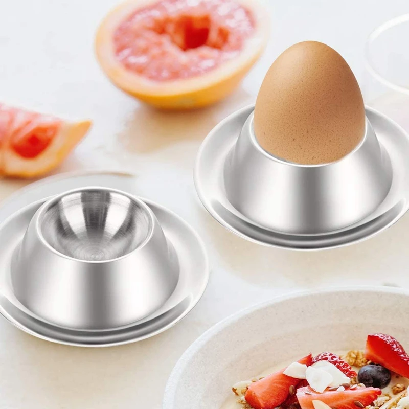 

6 Pack Egg Cup Holder,Stainless Steel Egg Cups Plates Serveware Tableware Holder Accessories for Hard Soft Boiled Egg Spoon Brea