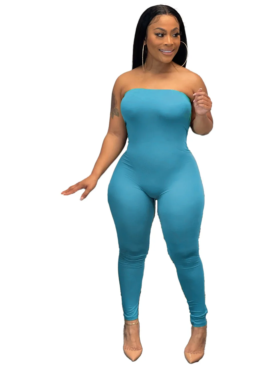 

Spring and summer home fashion solid color wrapped chest sexy jumpsuit