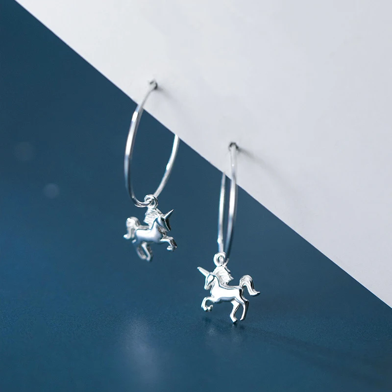 

MIQIAO Amulet Unicorn Silver Hoop Earrings For Women 925% Sterling Hypoallergenic Jewelry Female Fashion Cute Gift 2020 New