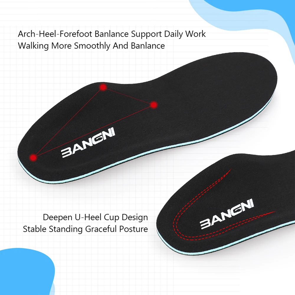 BANGNI Orthopedic Insoles Arch Support Relieve Heel Pain Inserts Flat Feet Plantar Fasciitis Orthotic Shoes Pad for Men Women