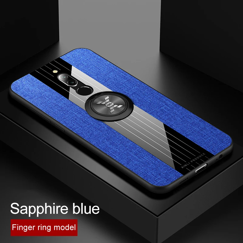 Blue With Ring Для Xiaomi Redmi 8 чехол Redmi8 кольцо держатель Ткань Твердый чехол Мягкая Рамка ткань чехол для телефона для Xiaomi Redmi 8A - Цвет: Blue With Ring