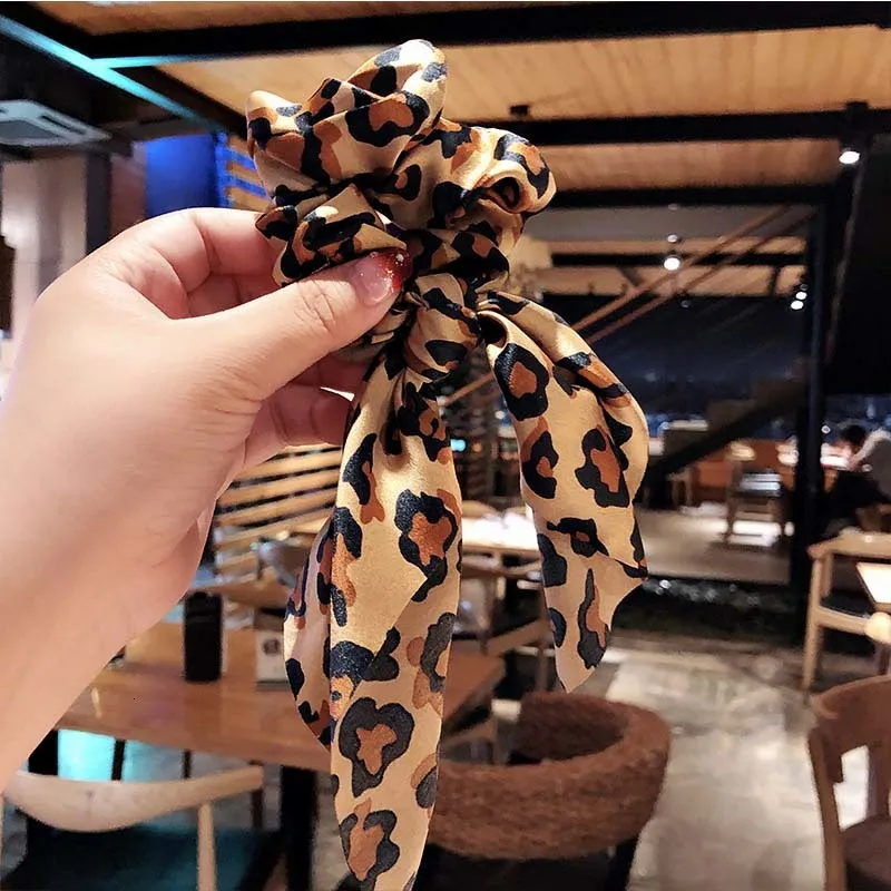 New Women Vintage Leopard Print Ribbon Elastic Hair Bands National Style Headband Scrunchie Rubber Band Fashion Hair Accessories
