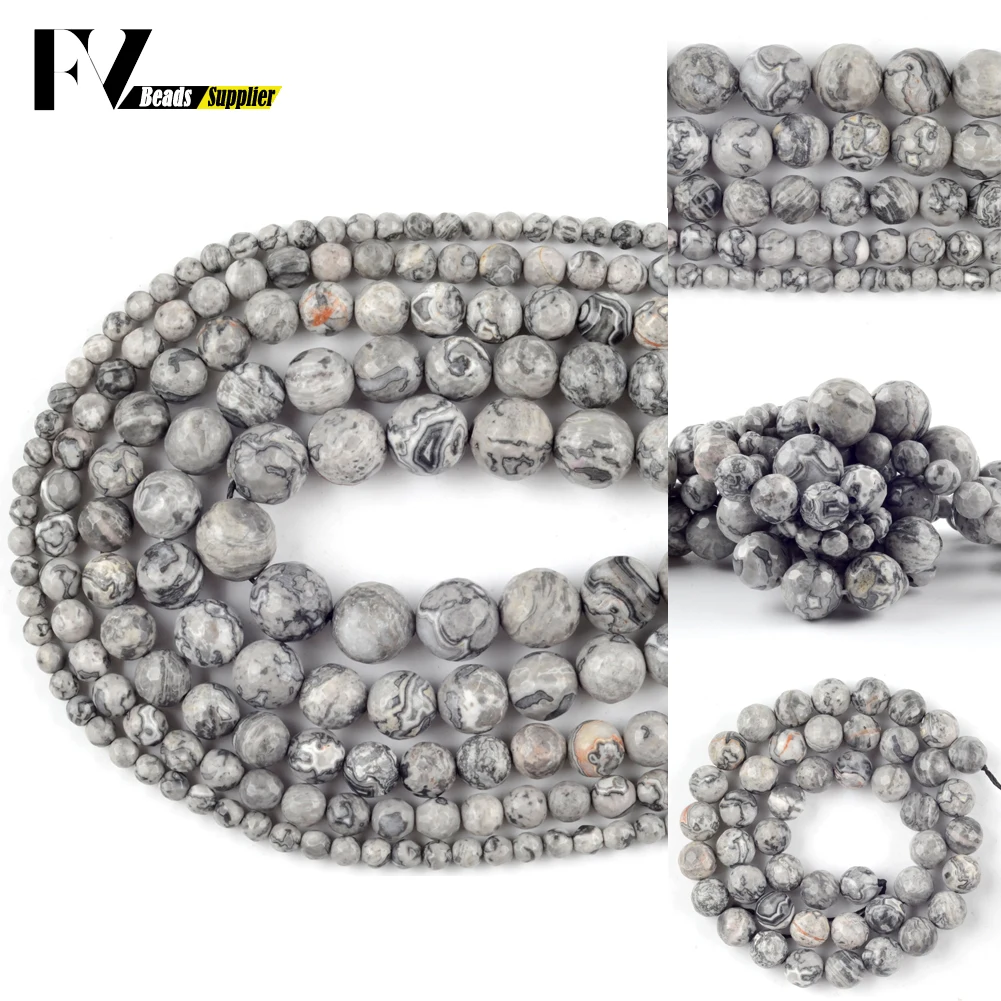 

Wholesale 4-12mm Natural Faceted Map Jaspers Stone Loose Spacer Round Beads For Jewelry Making DIY Bracelets Necklace Needlework