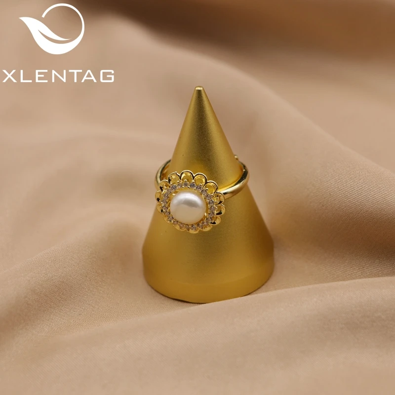 

Xlentag, латунное позолоченное кольцо в виде подсолнуха, женское бриллиантовое кольцо, GR0301