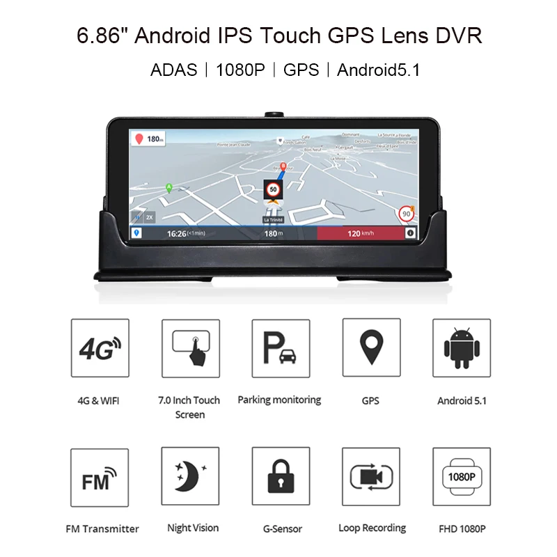 Anfilite 4G Автомобильный gps навигатор 6,86 дюймов Android 5,1 Bluetooth rom 16 Гб ram 1 Гб HD 1080P Автомобильный видеорегистратор с двумя объективами камера навигатор