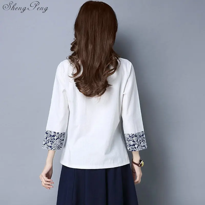 2019 винтажные рубашки из хлопка и льна в китайском стиле женские повседневные с