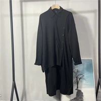 mens long sleeve shirt spring and autumn new personality asymmetric hem dark casual loose large size shirt