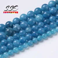 natural blue aquamarines beads angelite stone round loose beads for jewelry making diy bracelet accessories 6 10mm wholesale