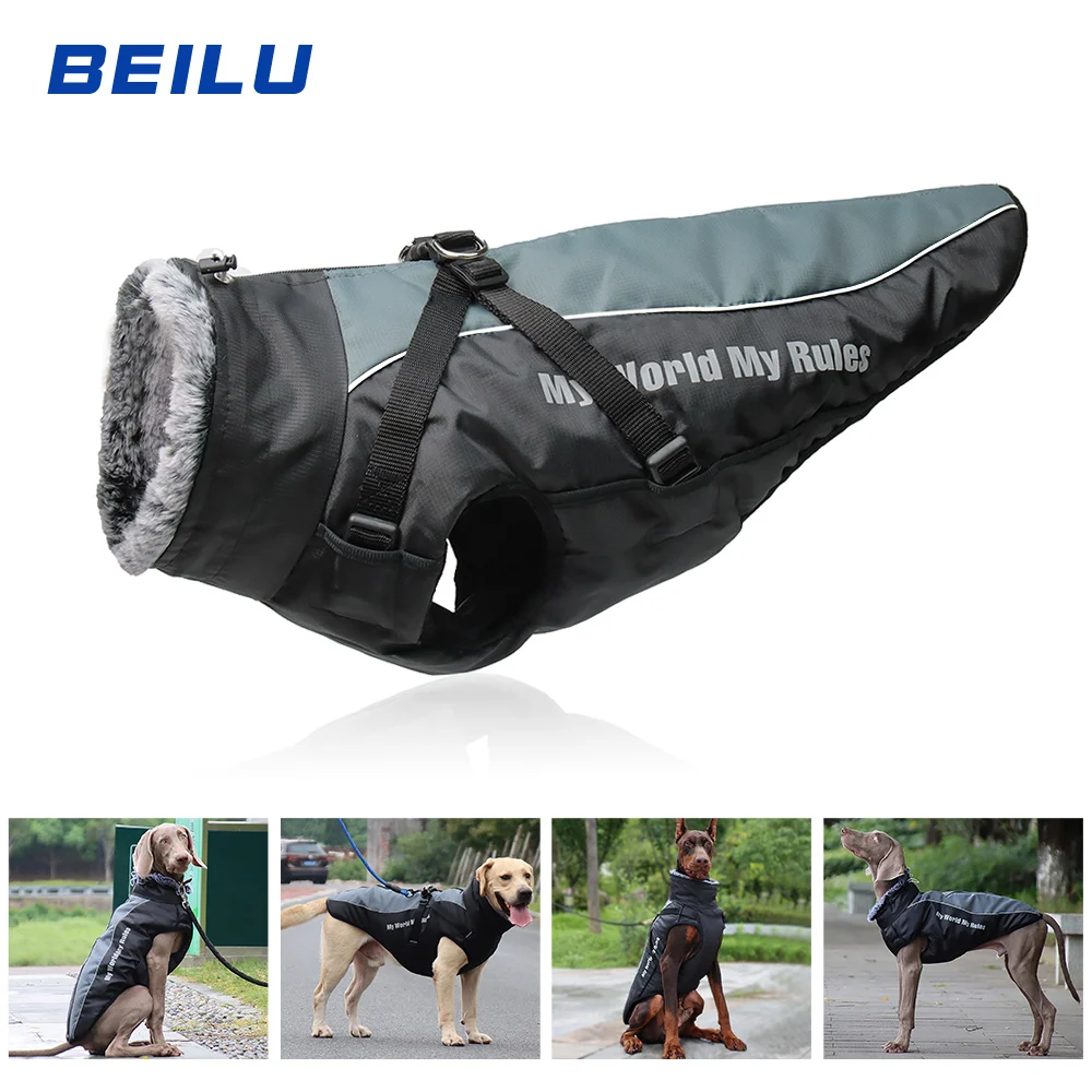 

Clothes For Large Dogs Waterproof Big Dog Vest Jacket Autumn Winter Warm Fur Collar Pet Dog Coat For French Bulldog Wilma Dog
