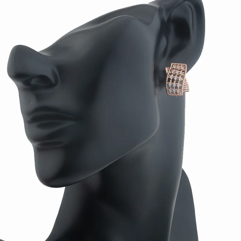 Женские веерообразные серьги подвески FJ с кристаллами цвета розового золота 585