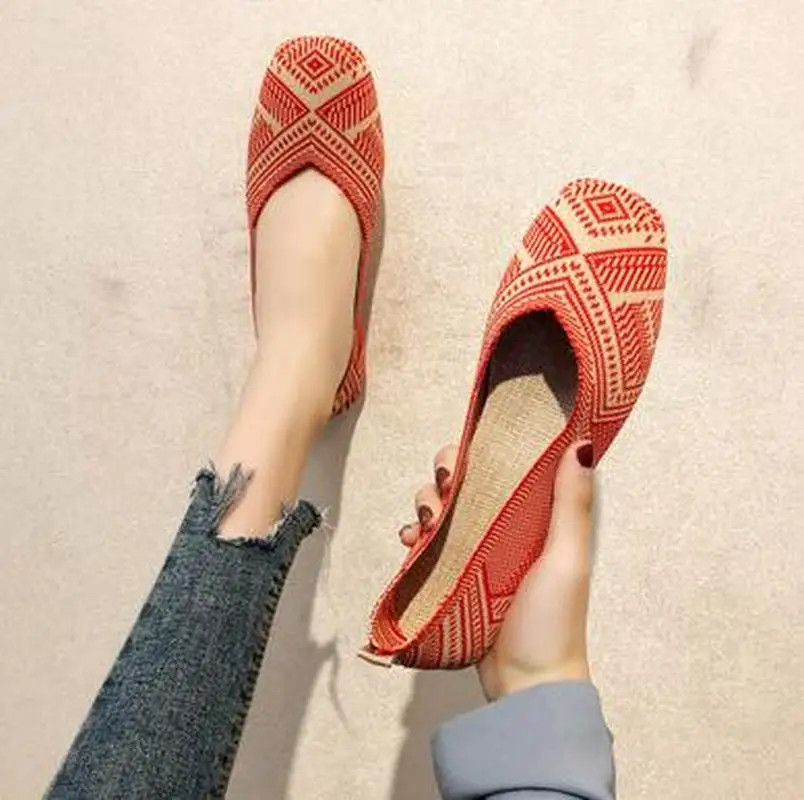 Женские туфли на плоской подошве TINGHON Повседневные вязаные балетки с квадратным