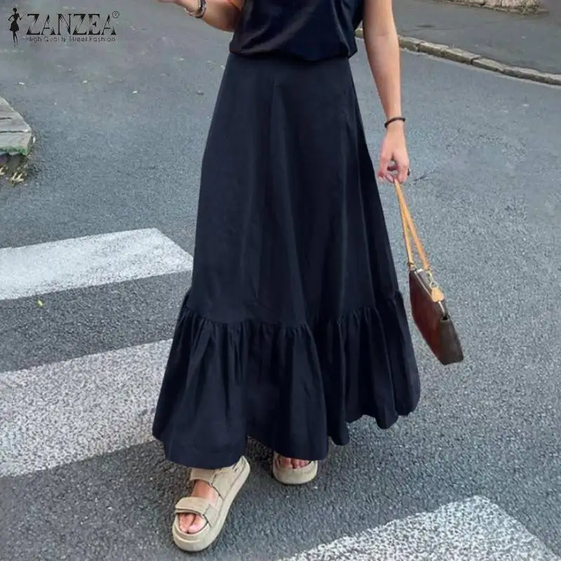 

Spring High Waist Ruffles Long Skirt ZANZEA Stylish Women Maxi Skirts Jupe Bohemian A-line Holiday Faldas Saia Femme Robe Skirts