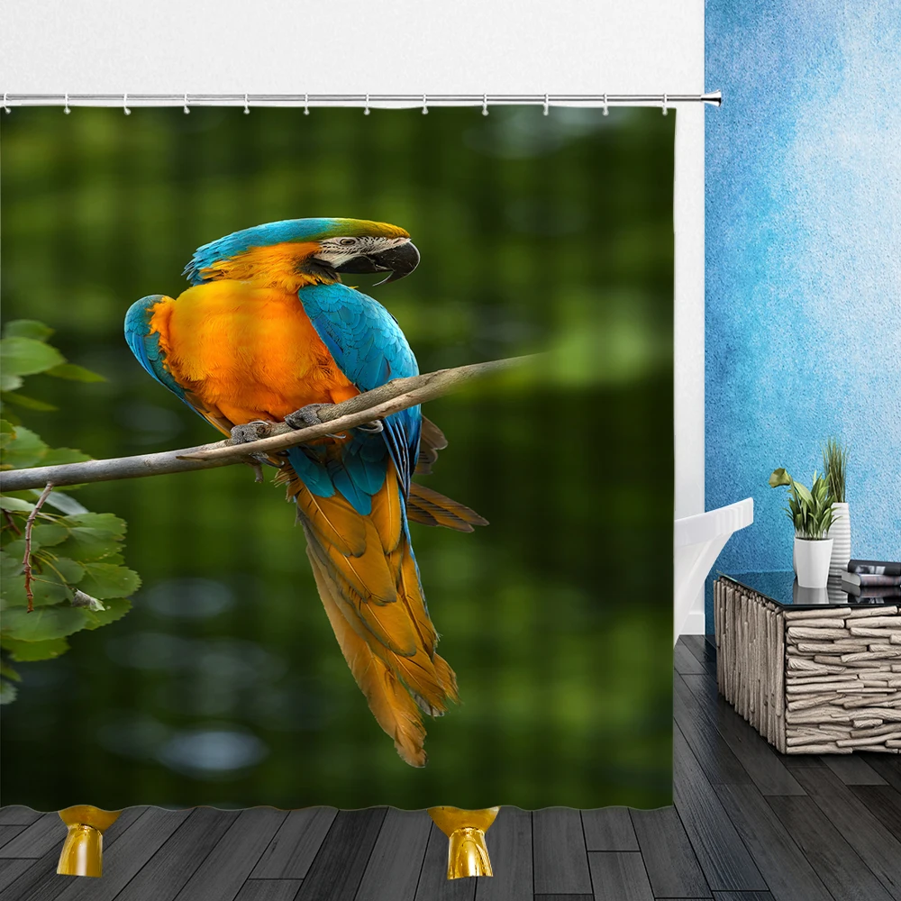

Animal Shower Curtains Bird owl Beautiful Feather Pparrot 3D Print Bathroom Home Decor Waterproof Polyester Cloth Curtain Set