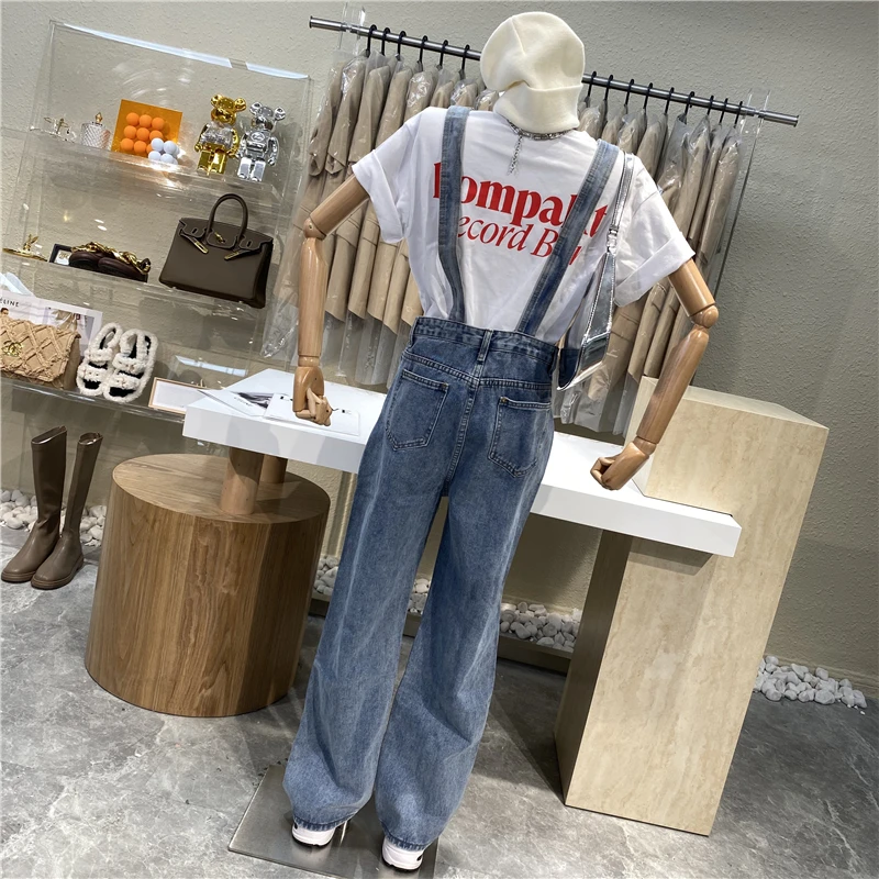 

Niche Design Girls And Girls Show Thin Jean Overalls 2021 Age Reduction Leisure High Waist Wide Leg Pants Jumpsuits