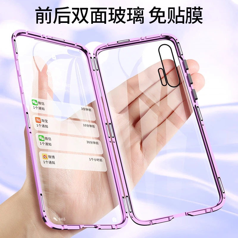 

Магнитный чехол с полной защитой 360 градусов для Huawei nova5T, двухсторонний стеклянный чехол для Huawei nova5Pro, nova5, стеклянный чехол для передней и за...