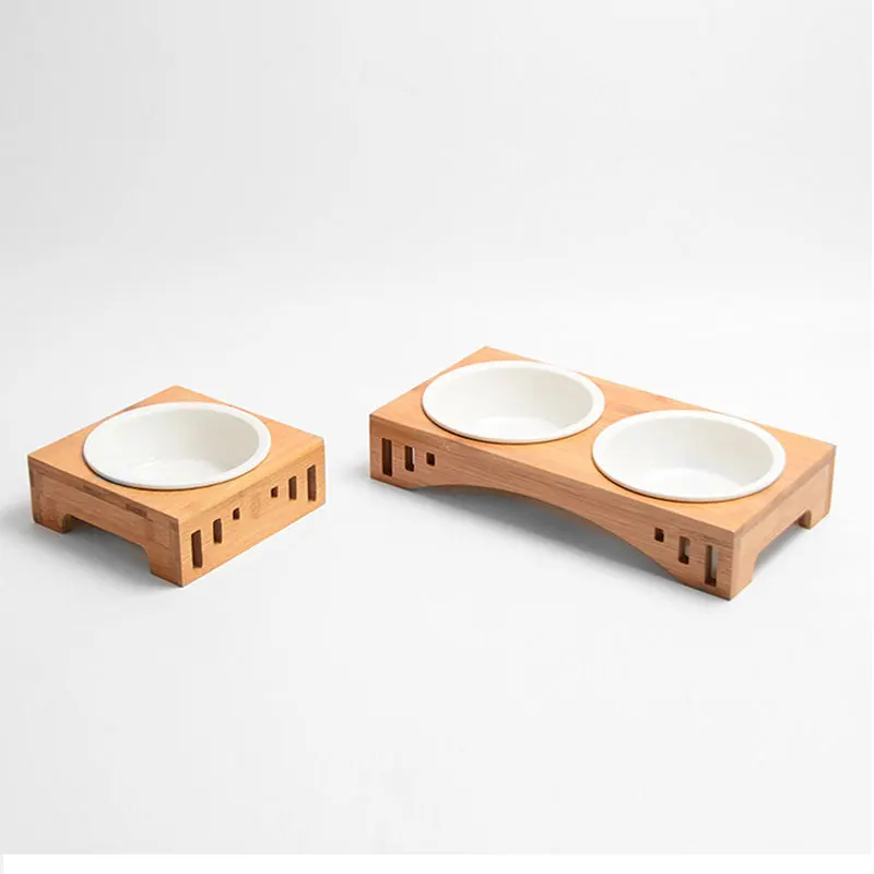 

Cat Dog Feeder Bowl Bamboo Tableware Ceramic Stainless Steel Pet Food Water Bowl High Grade Anti-slip Cats Drinking Dispenser