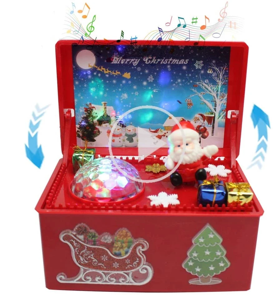 

2021 Electric Dolls Singing Music Santa Claus Gift Box Santa Singing Flashing Color Projection Christmas Toys Xmas Gift for Kids