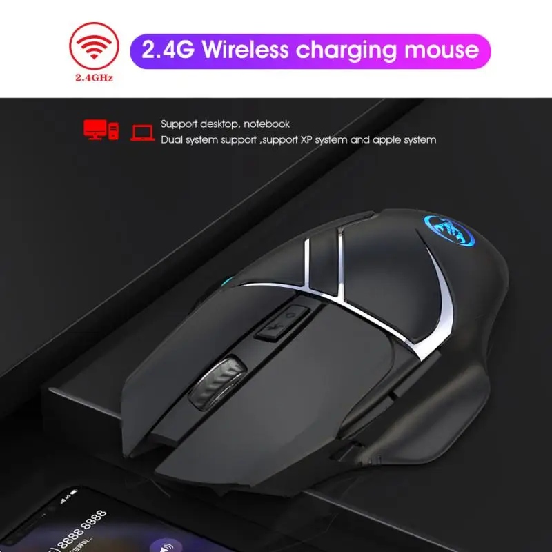 

T60 Wireless Mouse Rechargeable Colorful Glowing 2.4G Key Gaming Mouse Gaming Mouse Ergonomic Design Photoelectricity Mice Black