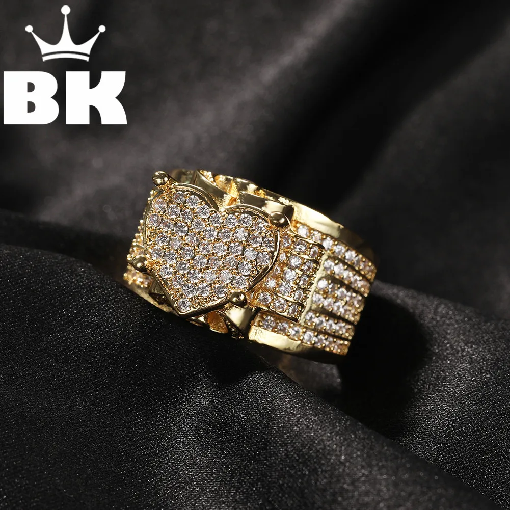Hip Hop New Men's Big Love Ring Men Ring Famous Brand Iced Out Micro Pave Cz Ring Punk Rap Jewelry Size
