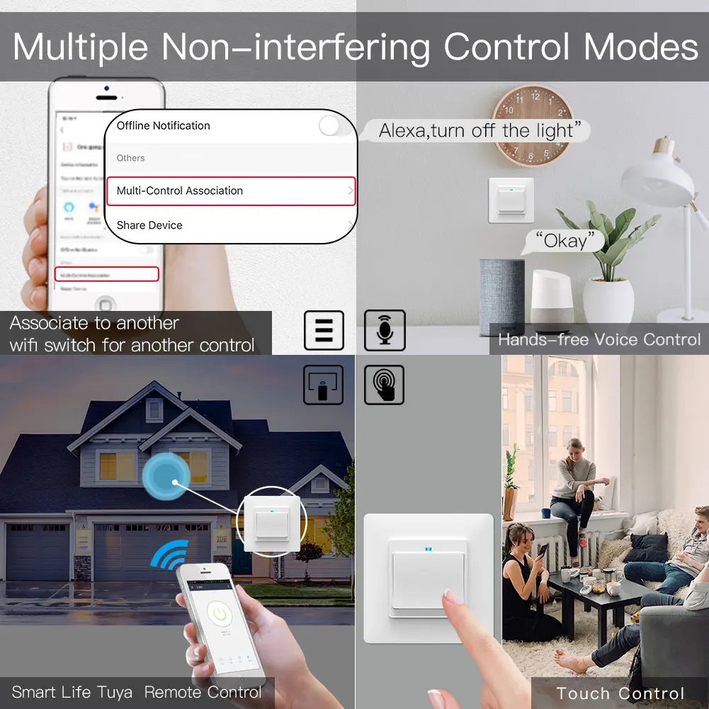 Умный кнопочный переключатель с поддержкой Wi Fi 2/3 клавиш Alexa и Google Home|Выключатели|