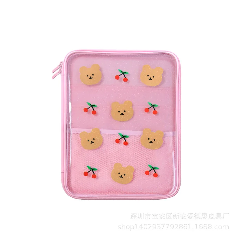 

Organizer Bear Pencil Bag Transparent School Pencil Case Kawaii Pencil Box Art Supplies Korean Stationery File Folder Portfolio