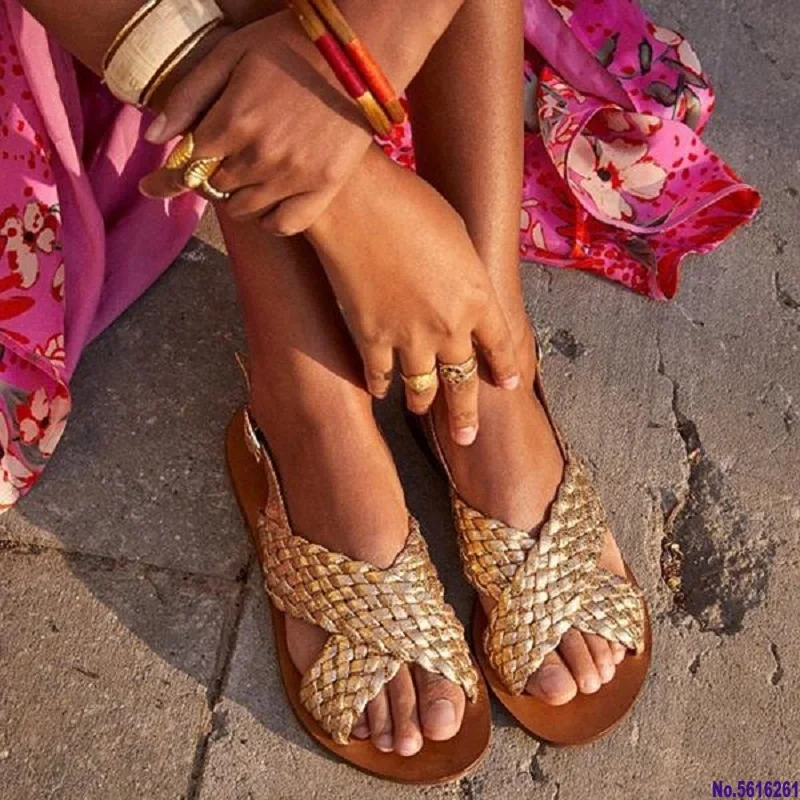 Сандалии женские с открытым носком плоская подошва ремешок пряжкой перекрестные