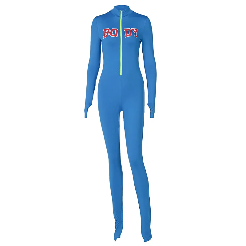 

Skennyee Zip Up Sexy Jumpsuit Patchwork Letter Casual Jumpsuits for Women Long Sleeve Autumn Women Fashion Streetwear Rompers