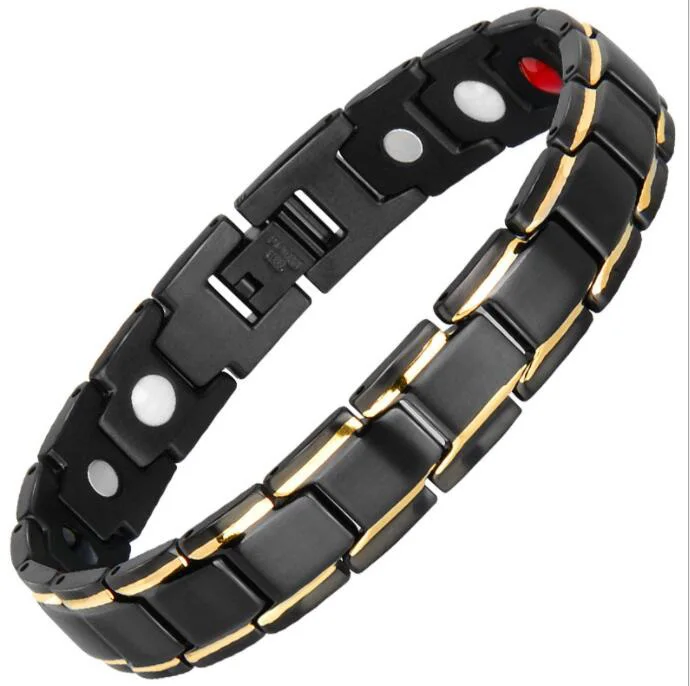 

Healing Magnetic Bracelet Men/Woman 316L Stainless Steel 3 Health Care Elements(Magnetic,FIR,Germanium) Gold Bracelet Hand Chain