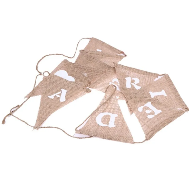 3 м ручной работы Винтаж Мешковина овсянка Вымпел только что замужние письмо