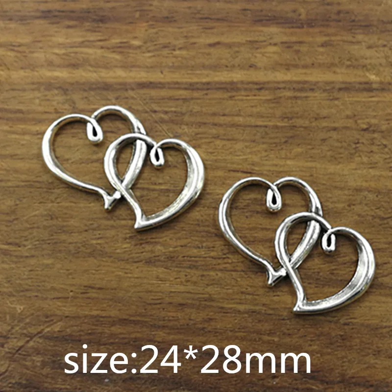 10 шт. Подвески с двойными сердцами тибетские посеребренные античные украшения