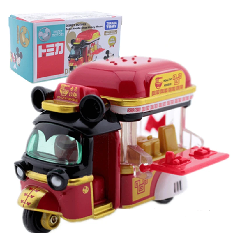 

Takara TOMY Tomica DM-04 Disney DoBe продовольственный магазин модель мотоцикла с коляской Микки Маус Аниме Фигурка гамбургер Кейтеринг автомобиль пресс-ф...