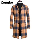 Zongke Клетчатая Шерстяная куртка для мужчин, длинное пальто, зимняя куртка, Мужская одежда, зимнее мужское пальто, искусственная шерсть, осень 2021, новое поступление