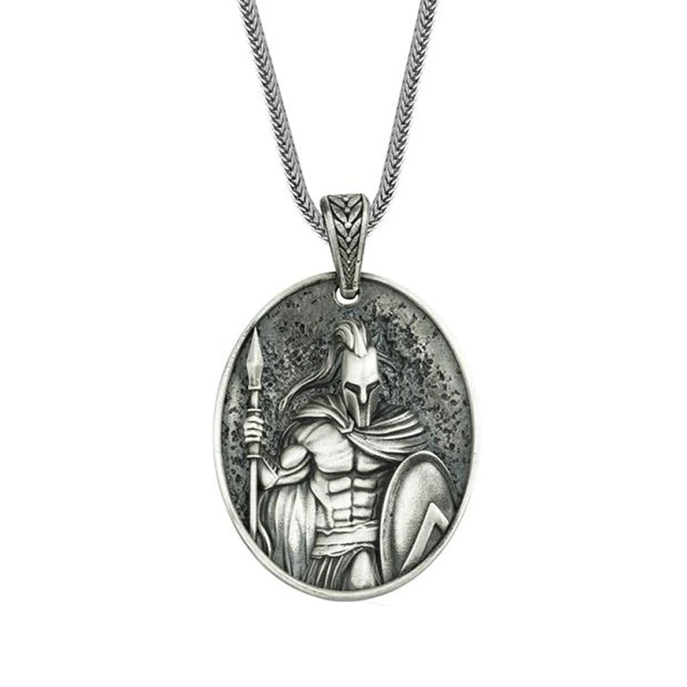 

New Spartan Warrior Titanium Steel Retro Necklace Long Hip Hop Men's Sweater Chain Necklace DIY Pure Tin Pendant Necklace