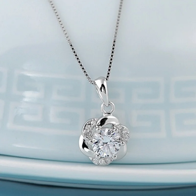 OMHXZJ Wholesale European Fashion Woman Girl Party Wedding Gift Amethyst AAA Zircon 18KT White Gold Necklace Pendant Charm CA256 | Украшения