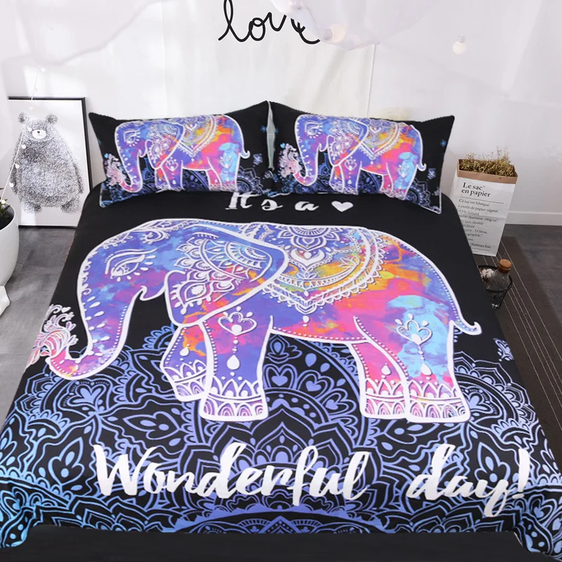 Elephant Phantom Pattern High Quality Home Textile Quilt Cover with 2 Pillowcase 3D Printing Bedding 3 Pcs Set and Sheet | Дом и сад