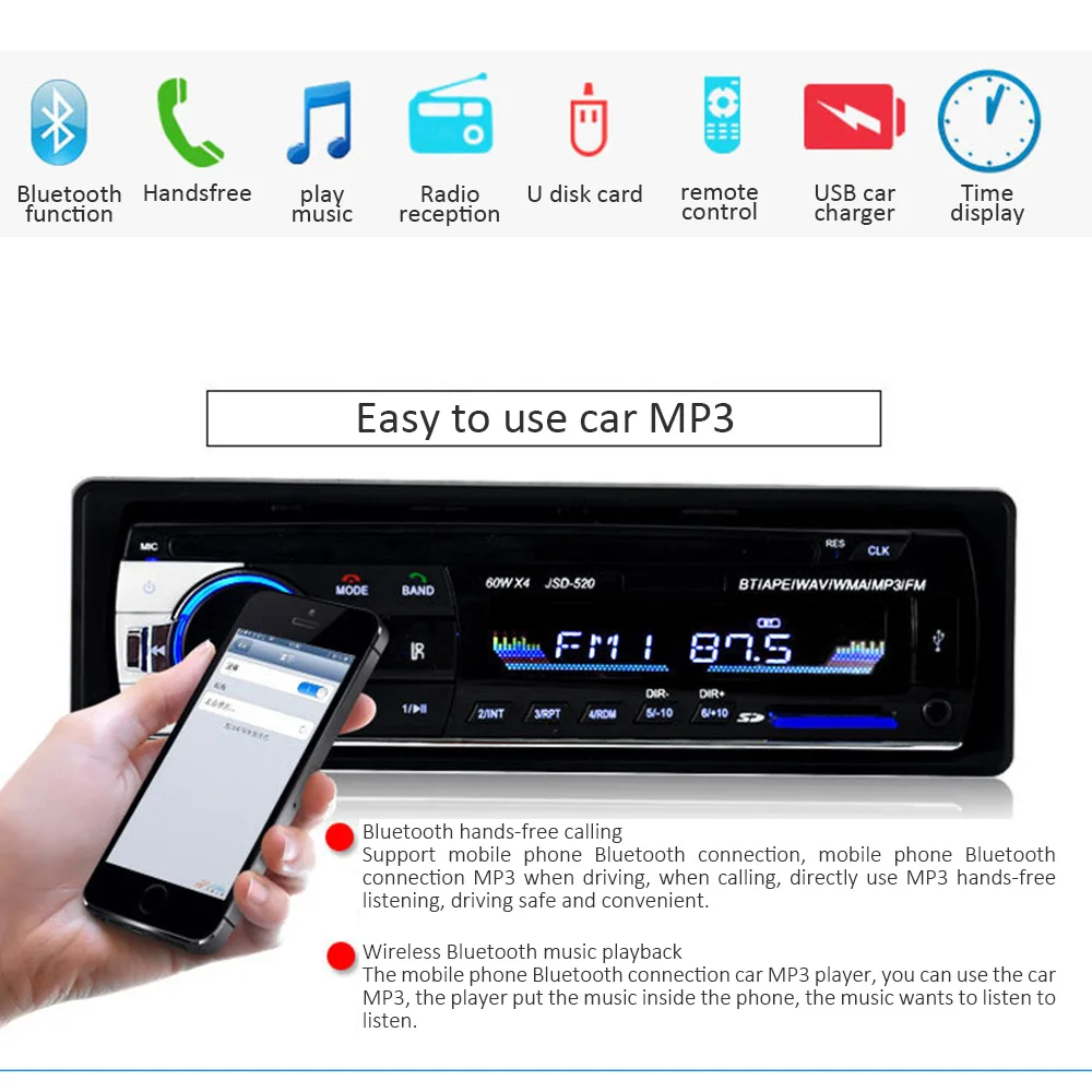 Aux Универсальный Автомобильный MP3 плеер Стерео Радио USB автомобильный Bluetooth аудио