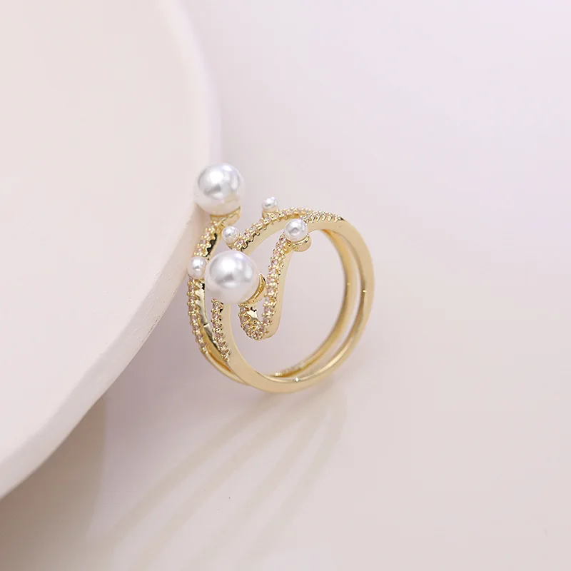 

Wave Adjustable Pearl Index Finger 925 Sterling Silver Ring Gold silver Womens Wedding Rings Jewelry for Women Anillos Mujer