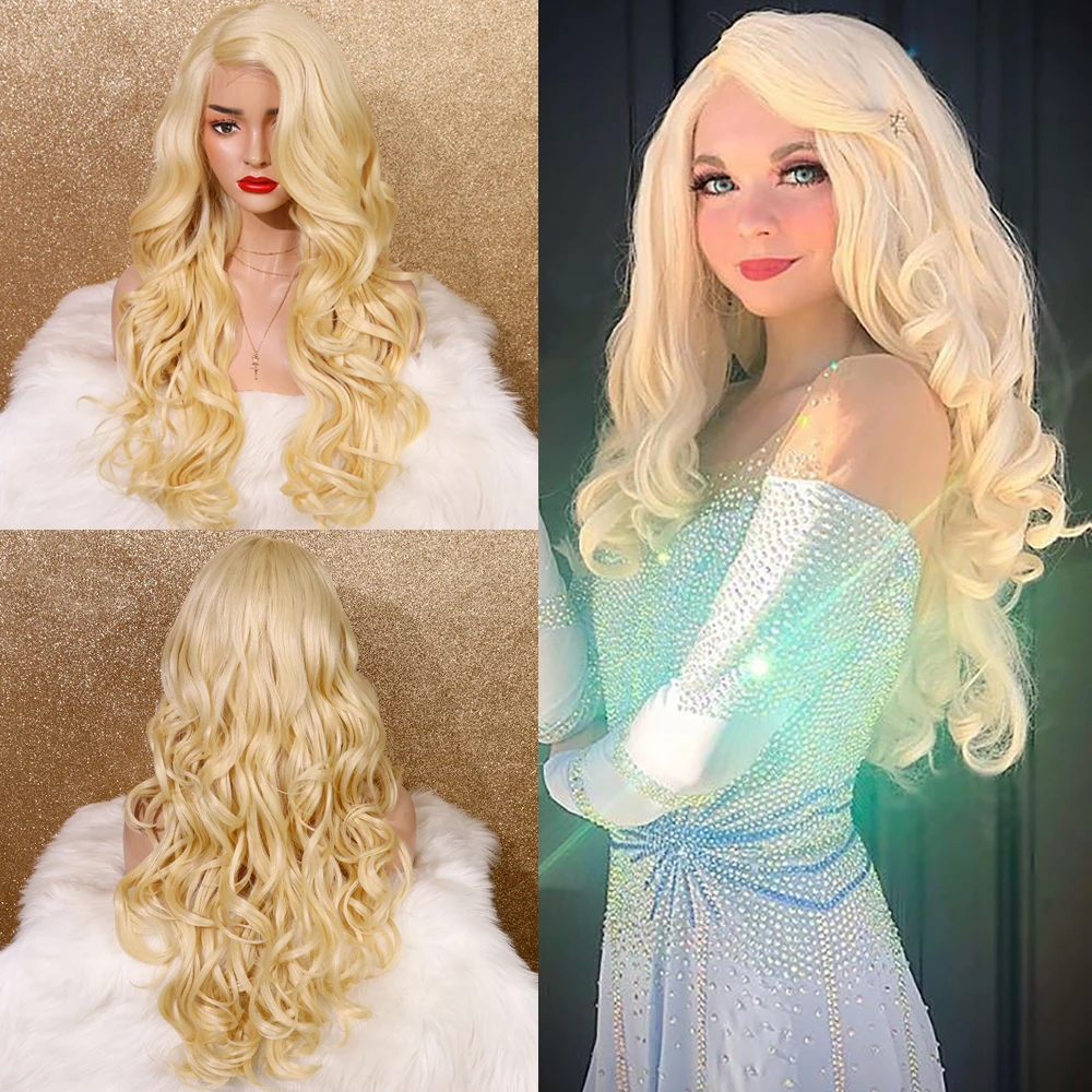 Blonde Synthetic Lace Front Wig Glueless Drag Queen Long Wavy Ombre Synthetic Lace Wig Pink Cosplay Wigs For Black Women Aiva