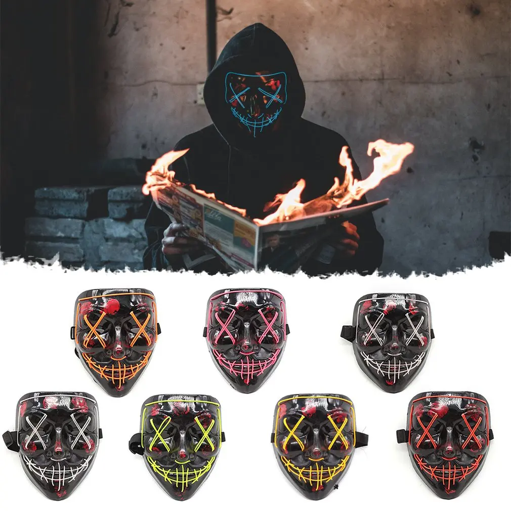 Led Mask Masque Masquerade Masks Halloween Party Neon Light Glow In The Dark Mascara Horror Glowing Masker glow in the dark halloween jason full face mask green