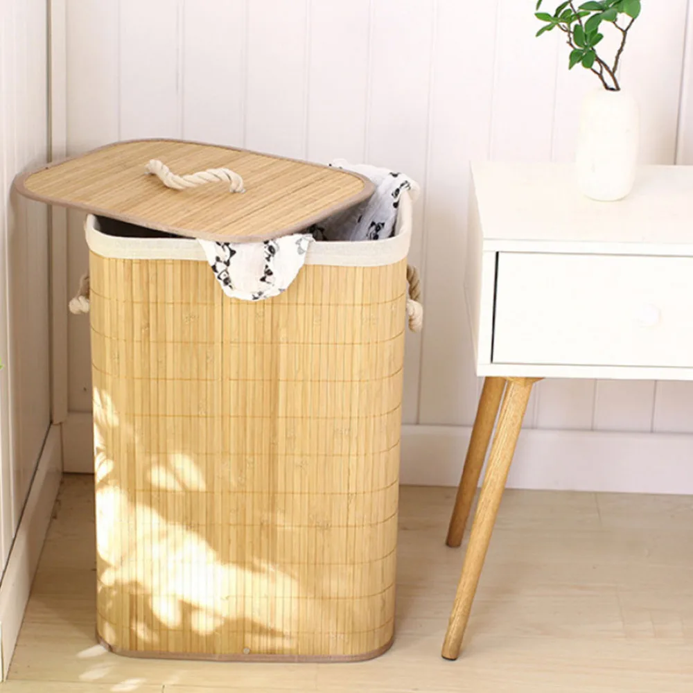 

Foldable Clothes Storage Basket Household Laundry Dirty Clothes Storage Bucket Bamboo Basket (Khaki)