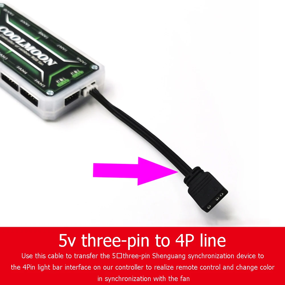 

5V ARGB 3Pin Fan Controller Adapter For Coolmoon Fan Controller Adapter Cable Small 4Pin/6Pin to 5V ARGB 3Pin Converter Cord