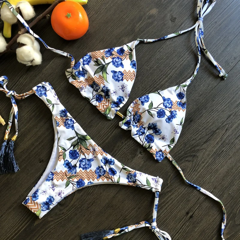 

2021 Women's Swimwear Sexy Bikini New Push-up Brazilian Bikini Set Swimsuit Ladies Printed Floral Beach Two-piece Bikini Set
