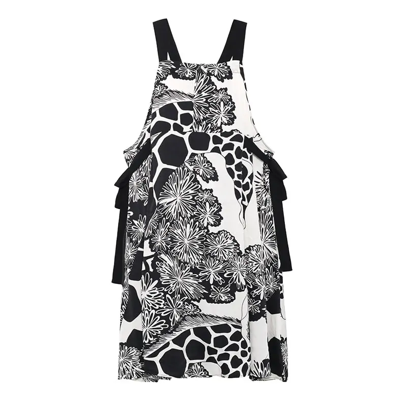 

XITAO Contrast Color Print Suspender Dress Summer New Fashion Sleeveless Square Collar Casual Loose Bandage Women ZY6472