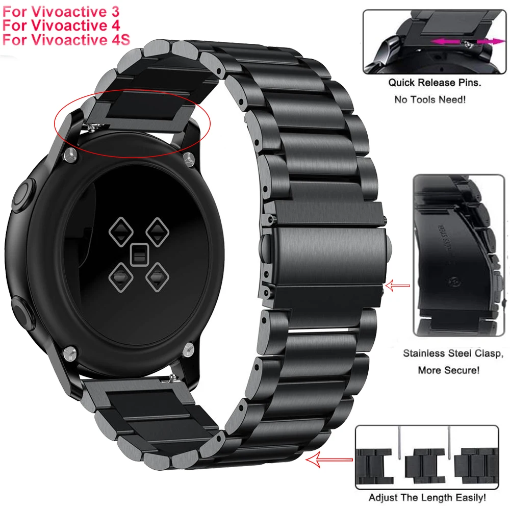 

Сменный ремешок из нержавеющей стали для Garmin Vivoactive 3, Vivomove 4, ремешок для смарт-часов Garmin Vivoactive 4S, 18, 20, 22