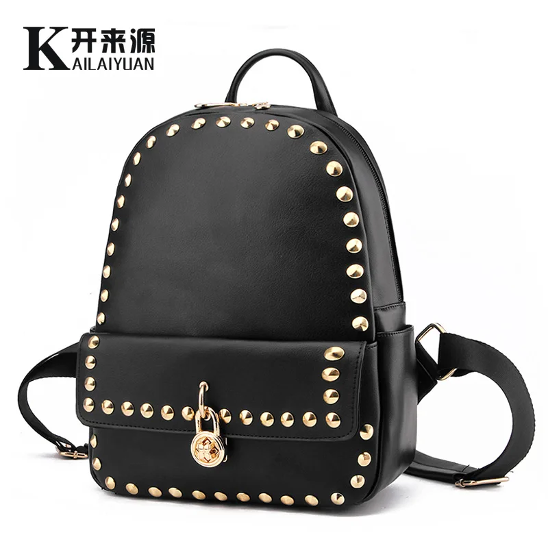 100% женский рюкзак из натуральной кожи 2019 новый с заклепками модная новинка весны